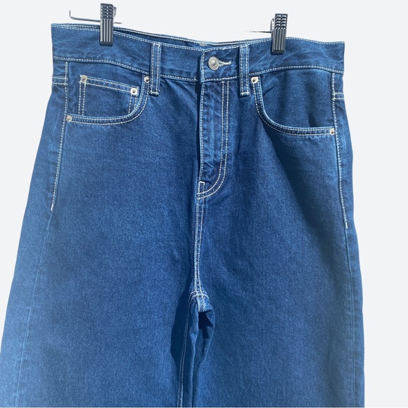 Zara Super Wide Leg Blue Jeans Medium Wash High Rise Ankle Length Denim - Picture 9 of 12
